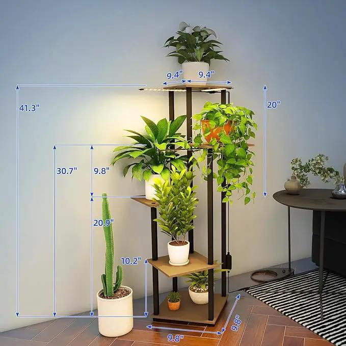 Barrina Plant Stand with Grow Lights Full Spectrum, 5 Tier Potted Corner Plant Shelf with Grow Lights Panel, Dimmable 24W (3 x 8W) LED Plant Light with Timer for Patio Garden, Living Room by GreenHaven Gardens