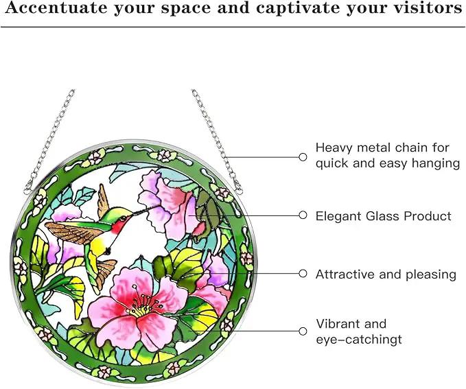 Godferyxin Stained Glass Suncatcher Handmade Glass Hummingbird Suncatcher 8" Stained Glass Hanging Decoration for Window or Wall for Mom,Grandma,Teacher,Friend by GreenHaven Gardens