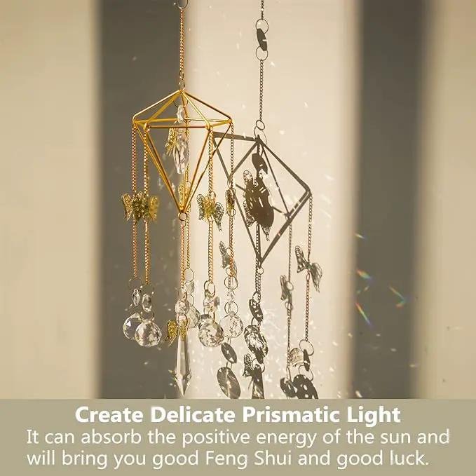 Sun Catchers with Crystals Indoor Window, Handmade Gold Plated Angel Suncatcher, Wind Chime Rainbow Maker Pendant by GreenHaven Gardens