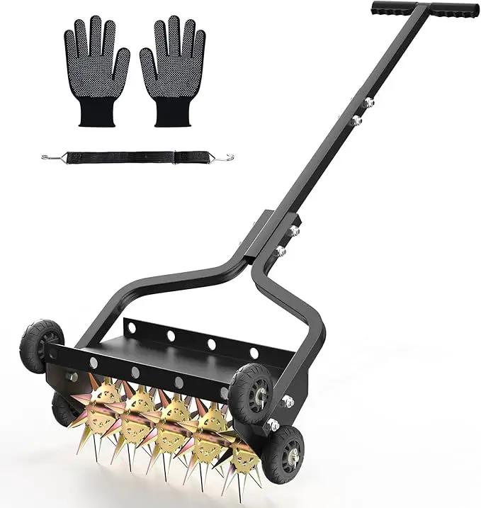 Seeutek 18 Inch Lawn Aerator, Upgraded Heavy Duty Manual Aerators Lawn Tool w/ 3D Steel Tines, 4 Wheels & Non-Slip Handle, Push Spike Aerator Suitable for Lawn, Garden and Yard by GreenHaven Gardens