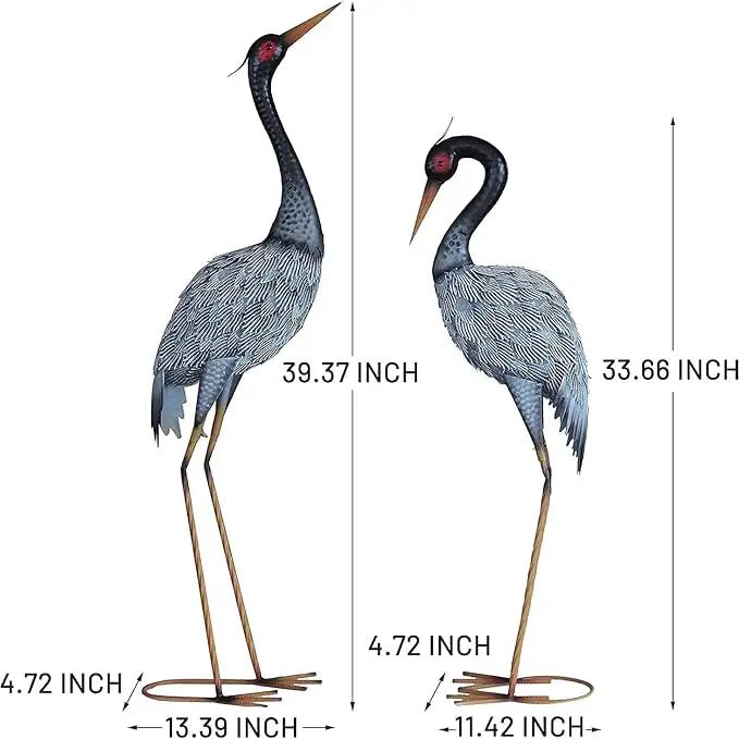 Crane Statue Garden Décor, Metal Heron Statue Yard Art for Outdoor Patio Lawn Backyard Pool Front Porch Deocr, Bird Garden Sculpture & Statues, Set of 2, Black and White by GreenHaven Gardens