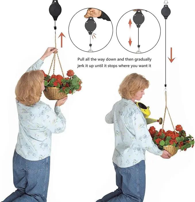 4 Pack Plant Hook Pulley, Retractable Plant Hanger Easy Reach Hanging Flower Basket for Garden Baskets Pots and Birds Feeder Hang High up and Pull Down to Water Or Feed by GreenHaven Gardens