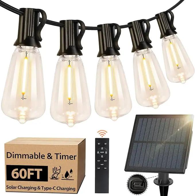 Bosceos Solar Outdoor String Lights Waterproof, 60FT Solar Powered String Lights for Outside with Shatterproof Bulbs, Dimmable ST38 LED Lights String, Patio Hanging Lights for Backyard Garden Party by GreenHaven Gardens