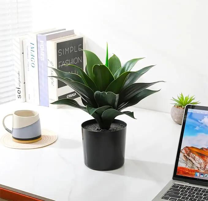 JUSTOYOU 14" Large Artificial Succulent Faux Agave Plant in Pot, Fake Potted Desk Plant Realistic Greenery Artificial Plants for Indoor Office Home Decor Bathroom Kitchen Shelf (Dark Green) by GreenHaven Gardens