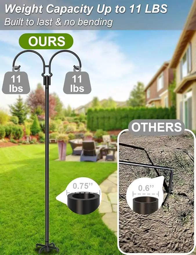Outdoor Double Shepherds Hook with 5 Prong Base, 76 Inch Adjustable Heavy Duty Two Sided Bird Feeder Pole Stand for Hanging Plant Baskets, Solar Light Lanterns, Hummingbird Feeder, 2 Pack by GreenHaven Gardens