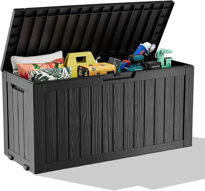75 Gallon Outdoor Storage Box – Waterproof Deck Box for Patio & Garden,Black by GreenHaven Gardens
