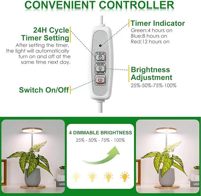 LORDEM Bamboo Grow Light, LED Plant Light for Indoor Plants Growing, Full Spectrum Bamboo Desk Growth Lamp with Automatic Timer for 4H/8H/12H, 4 Dimmable Levels, Height Adjustable, Pack of 2 by GreenHaven Gardens