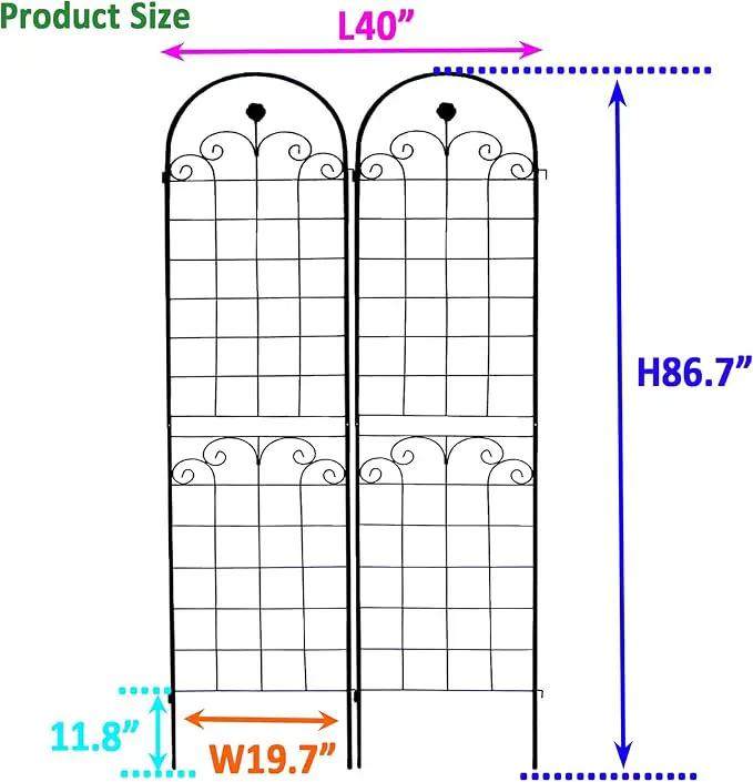 2 Pack Metal Garden Trellis 86.7" H Garden Fence Rustproof Trellis for Climbing Plants Support Roses Flower Outdoor Lawn Black by GreenHaven Gardens