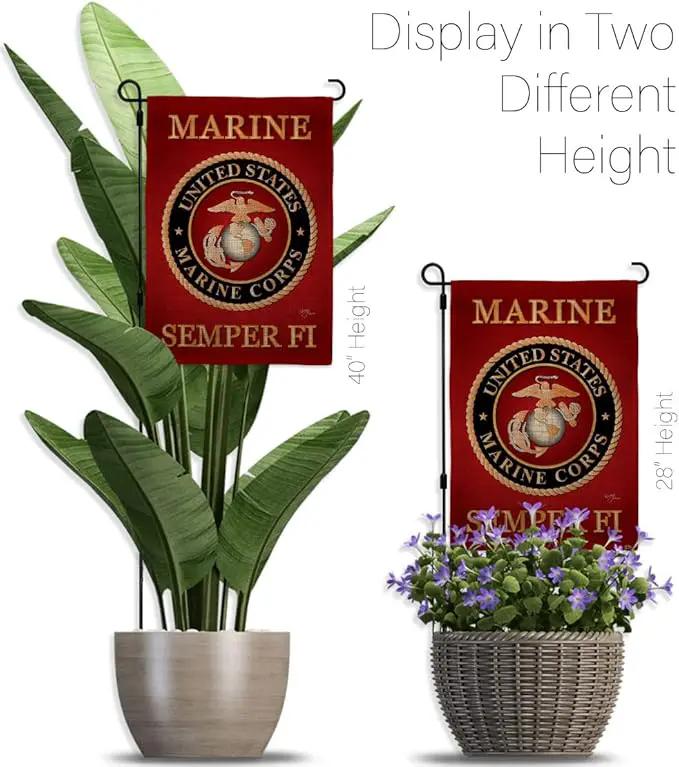 Marine Corps Burlap Garden Flag - Set with Stand Armed Forces USMC Semper Fi United State American Military Veteran Retire Official - House Banner Small Yard Gift Double-Sided Made In USA , Garden Flag 13"x 18.5" by GreenHaven Gardens