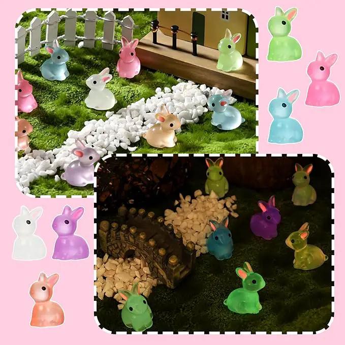 140Pcs Mini Resin Luminous Bunnies Glow in Dark Resin Rabbit Figures for Fairy Garden Luminous Mini Portrait Fairy Garden DIY Christmas Party Ornament Accessories Charms Party Favors by GreenHaven Gardens