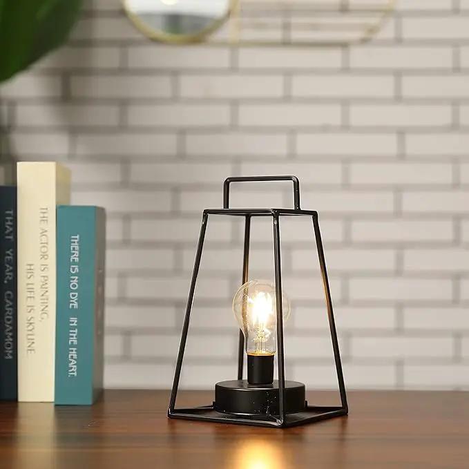 JHY DESIGN Retro Style Geometric Table Lamp 10''High Simple Iron Art Cordless Lamp Battery Powered Lamp with 6-Hours Timer Feature Cage Wireless Lamp for Balcony Party Indoor Outdoor(Short, Black) by GreenHaven Gardens