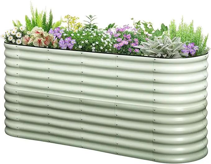 KING BIRD Raised Garden Bed 2.85 ft Tall 9 in 1 Galvanized Planter Garden Box Outdoor for Gardening, Deep Root Vegetables, Flowers 78.7X23.6X34.2 in, Light Green by GreenHaven Gardens