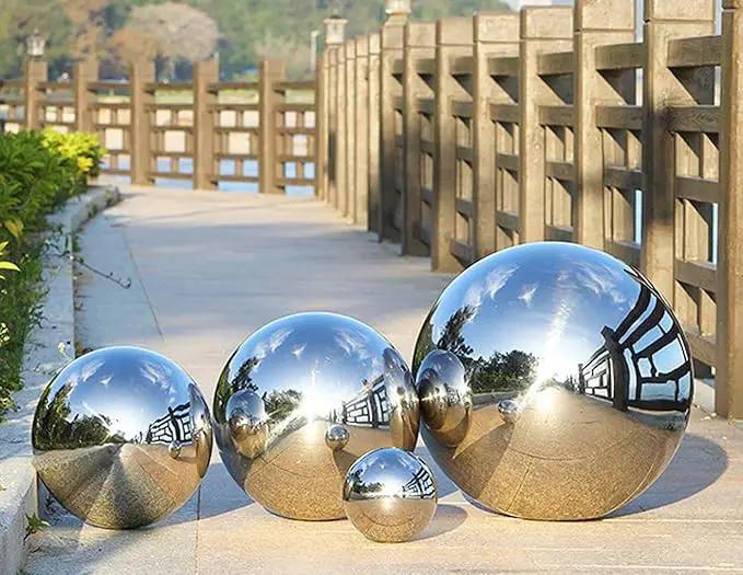 Nerien Gazing Ball, 3.9" Stainless Steel Garden Mirror Globe, Polished Ornament Sphere, Hollow Floating Reflective Hemisphere, for Home Outdoor Pond Housewarming Swimming Pool Decoration, Silver, 2pcs by GreenHaven Gardens