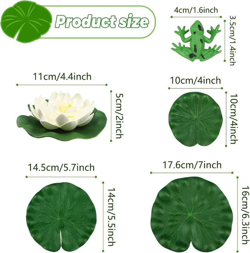 10pcs Artificial Floating Foam Lotus Flowers with Artificial Frog Lotus Leaves, Lily Pads for Lake, Pond Plants Ornaments for Pool Aquarium Water Decoration, White by GreenHaven Gardens