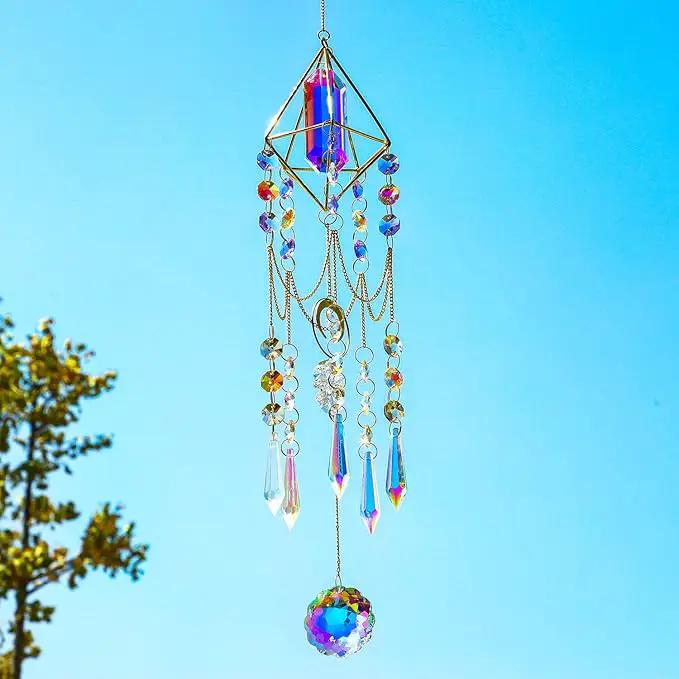 H&D HYALINE & DORA Crystal Prisms Suncatcher Window Hanging Pendant Glass Prisms Decor Wind Chime Rainbow Sun Catcher for Home Garden Porch by GreenHaven Gardens