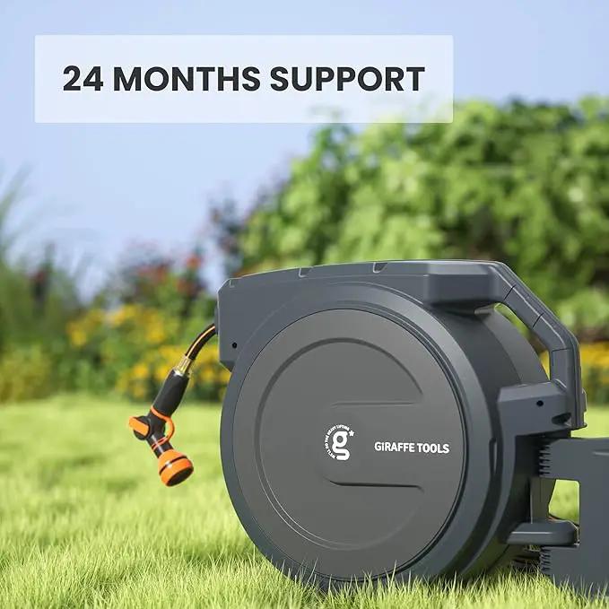Giraffe Tools AW30 1/2MB Retractable Garden Hose Reel 1/2" x 100 ft PRO Metal Bracket, Heavy Duty, Any Length Lock Hose Reel, 100 ft, Dark Grey by GreenHaven Gardens