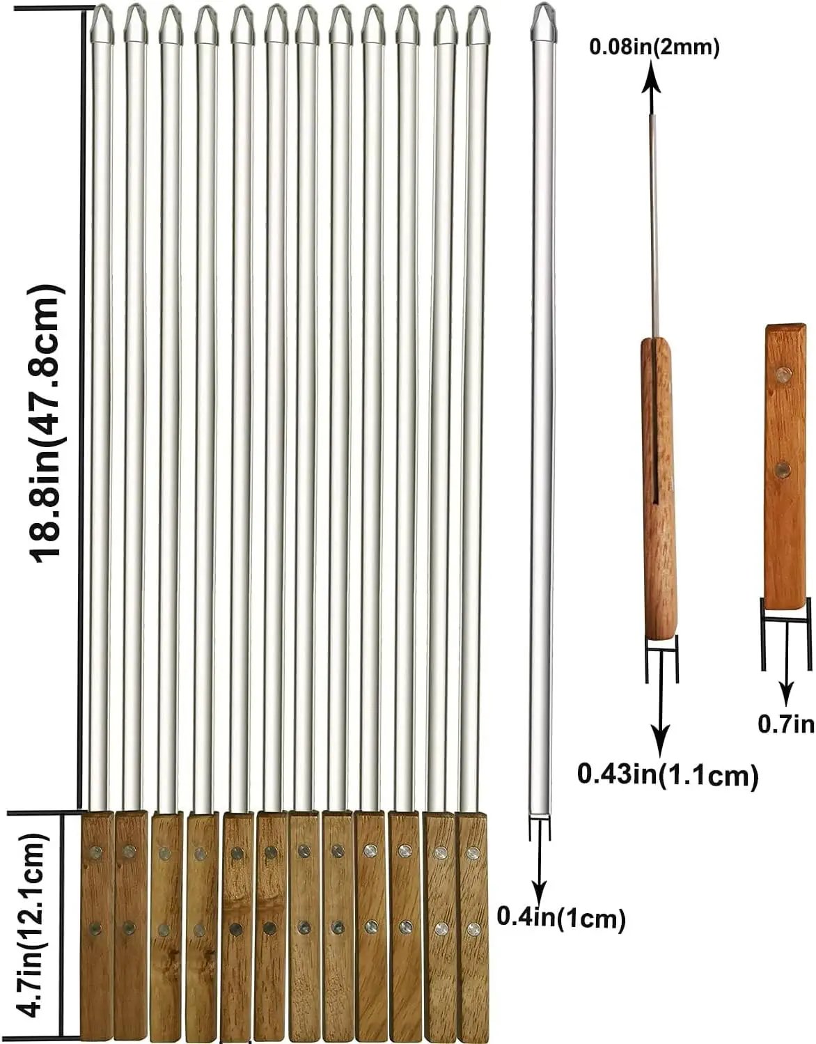 12 Pack Kebab Skewers 23.5 Inch Long Flat Stainless Steel Grilling BBQ Skewer Reusable Barbecue Skewers with Wood Handle,Ideal for Koubideh Persian Brazilian Chicken Shrimp Turkish Shish Kabob by GreenHaven Gardens