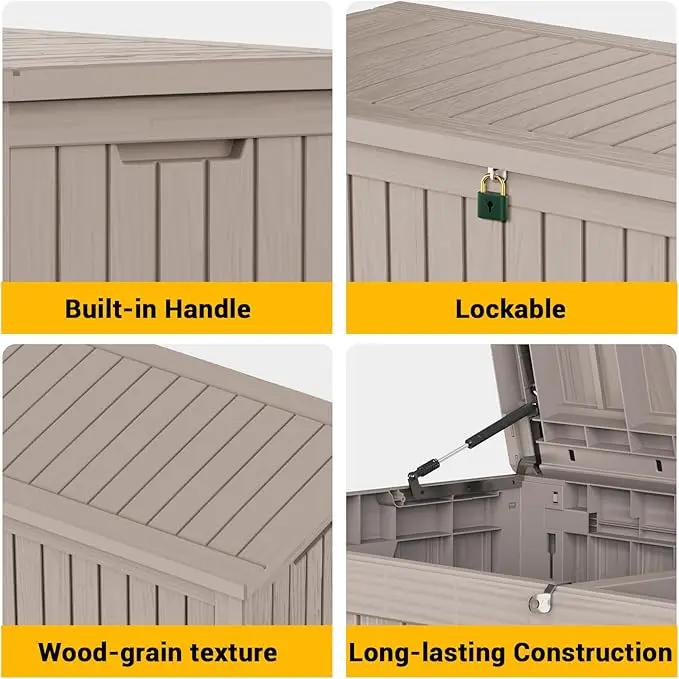 182 Gallon Deck Box Waterproof, UV Resistant Resin Outdoor Storage Box with Hydraulic Rod, Lockable Design and Enhanced Durability for Patio, Garden, and Poolside Use by GreenHaven Gardens