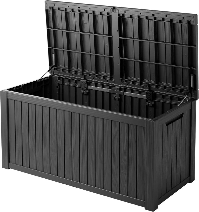 200 Gallon Black Resin Deck Box - Lockable, Waterproof & UV-Resistant Outdoor Storage for Patio Furniture, Garden Tools, Pool Floats - Heavy-Duty Utility Container for Decks by GreenHaven Gardens