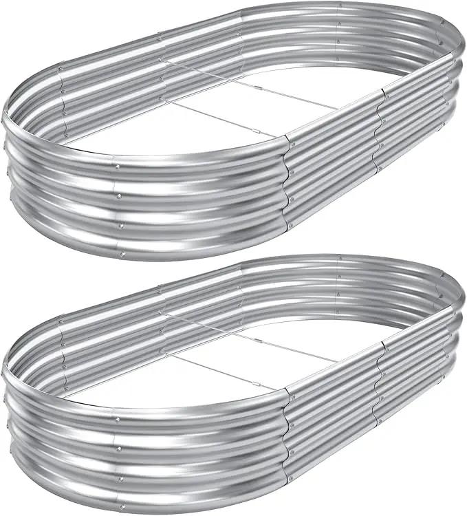 2pack 8×4×1ft Raised Garden Bed，Outdoor Galvanized Planter Boxes, Oval Large Metal Raised Garden Beds for Vegetables by GreenHaven Gardens