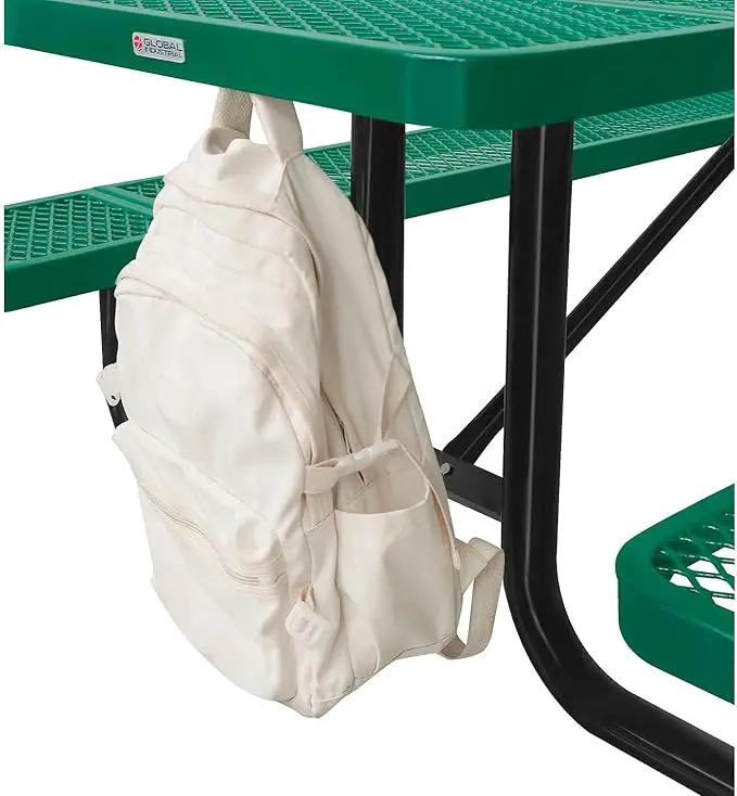 Global Industrial 8’L Rectangular Picnic Table, Expanded Metal, Green Thermoplastic Coating, Attached Benches, 1-1/2” Umbrella Pole Hole, Outdoor-Rated, 1000 lb Capacity, 96” x 30” Tabletop by GreenHaven Gardens