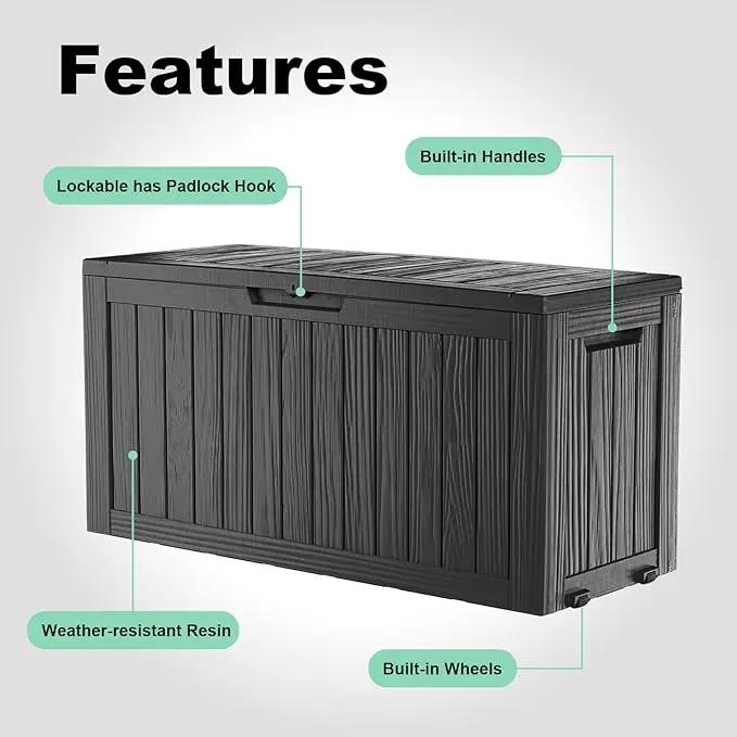 75 Gallon Outdoor Storage Box – Waterproof Deck Box for Patio & Garden,Black by GreenHaven Gardens