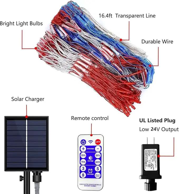 Solar American Flag Lights, Independence Day Decorations 2-in-1 Solar Powered & Plug in US Flag Lights 420 LED 8 Modes Waterproof Flag Lights for July 4th Independence Day, Garden, Yard Decorations by GreenHaven Gardens