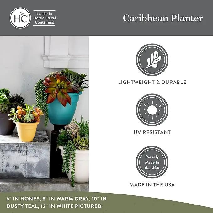 The HC Companies Caribbean Planter Pot - Outdoor & Indoor Plant Pot with Drainage Hole & Plug - Rolled Rim Plastic Pots for Plants & Flowers - Decorative Plant Pot (14" Honey, Pack of 2) by GreenHaven Gardens