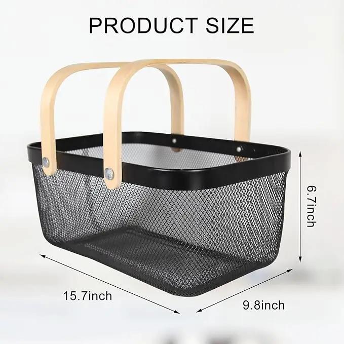 Garden Harvest Basket,Delicate Harvest Basket for Garden Vegetables,Practical Metal Mesh Wire Basket with Handle Suitable for Bathroom,Cabinet,Kitchen(Black) by GreenHaven Gardens