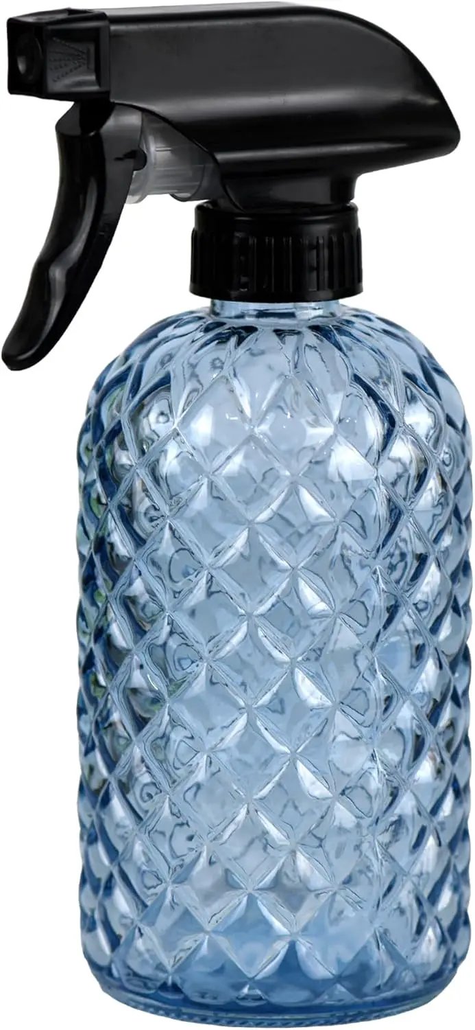 12Oz Glass Plant Spray Bottle, Gem Pattern Glass Sprayer, Watering Can with Black Plastic Top Pump, Handheld Watering Can for Indoor Outdoor Potted Plants and Greenery (Blue) by GreenHaven Gardens
