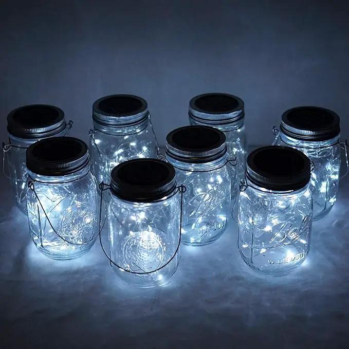 Solar Mason Jar Lights, 12 Pack 30 LED Waterproof Lid Light with Hangers (No Jar), Fairy Firefly Outdoor String Lights for Regular Mason Jar, Patio, Yard, Garden, Wedding Decoration (Cold White) by GreenHaven Gardens