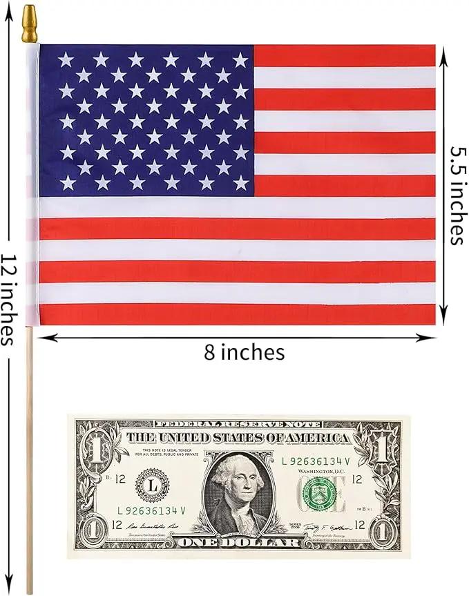 100pcs Small American Flags on Stick, Handheld 8 x 5.5 Inchs Mini American Flags with Kid-Safe Golden Spear Top, US Flags for 4th of July Decorations Outdoor, Independence Day Decorations by GreenHaven Gardens
