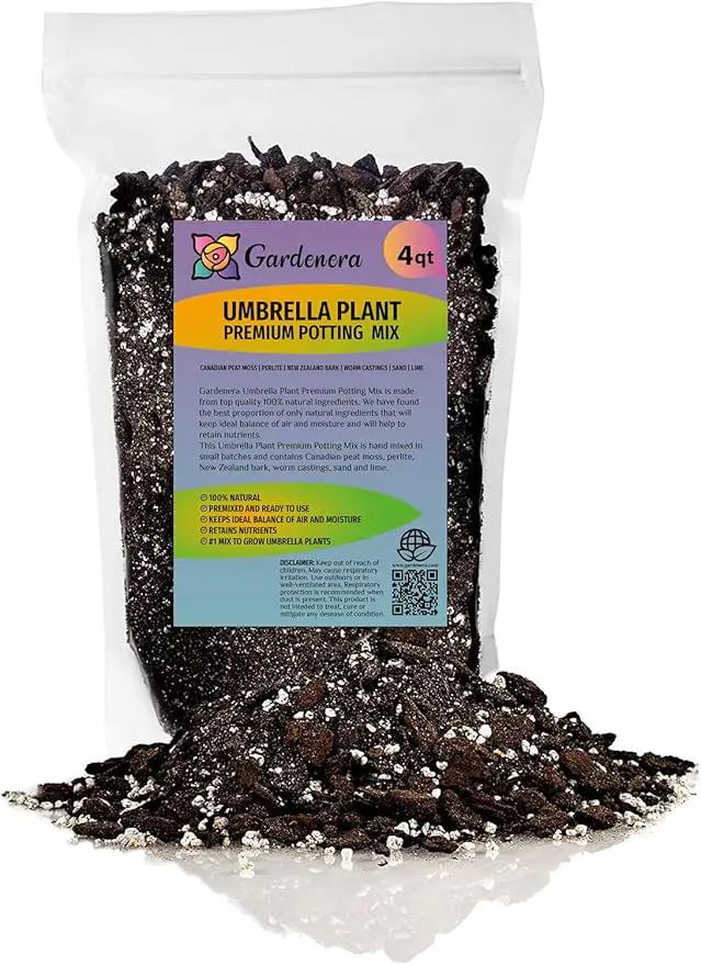 Umbrella Plant Premium Potting Mix - Experience The Difference of Hand-Mixed Quality and Natural Ingredients - 4 Quart by GreenHaven Gardens
