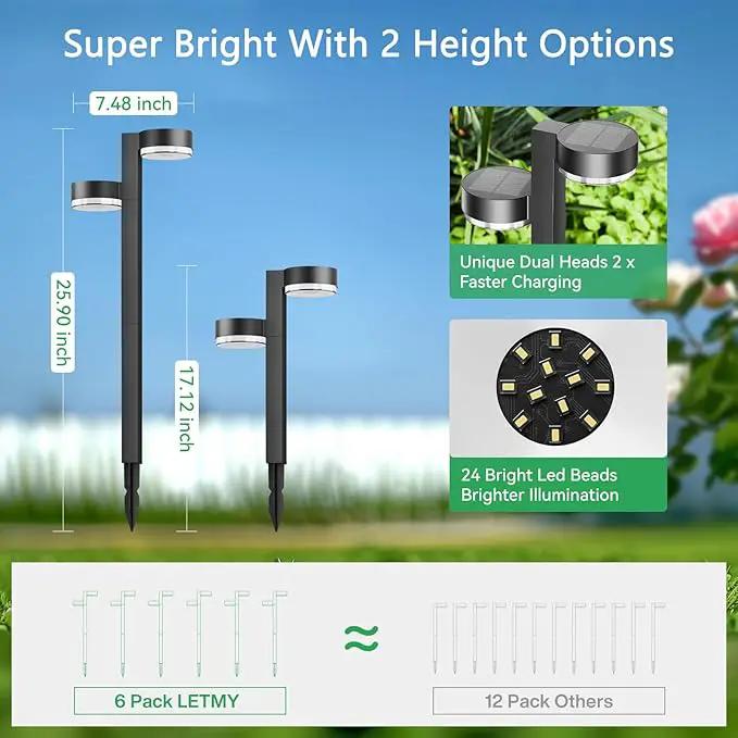 Solar Pathway Lights Outdoor, 4 Pack Brighter Modern Dual-Head Outdoor Solar Lights for Outside Up to 12Hrs, IP65 Waterproof Solar Garden Lights for Yard Landscape Path Walkway Decoration by GreenHaven Gardens