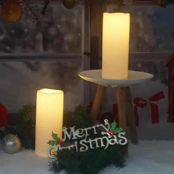 CANDLE CHOICE Waterproof Outdoor Battery Operated Flameless Candles with Timer Large Plastic Resin Bright Flickering Electric LED Pillars Lantern Garden Wedding Christmas Decorations 4”(D)x10”(H) 2PCS by GreenHaven Gardens
