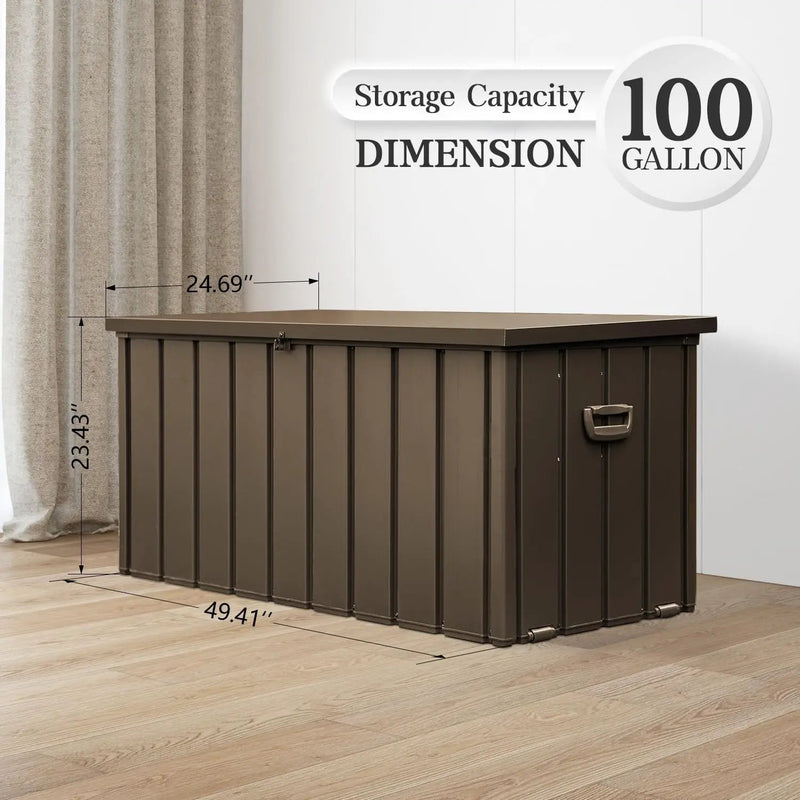 Domi 100-Gallon Outdoor Storage Box – Waterproof, Lockable Storage Cabinet for Patio Furniture, Garden Tools & Pool Supplies – Large Metal Storage for Cushions, Toys & More by GreenHaven Gardens