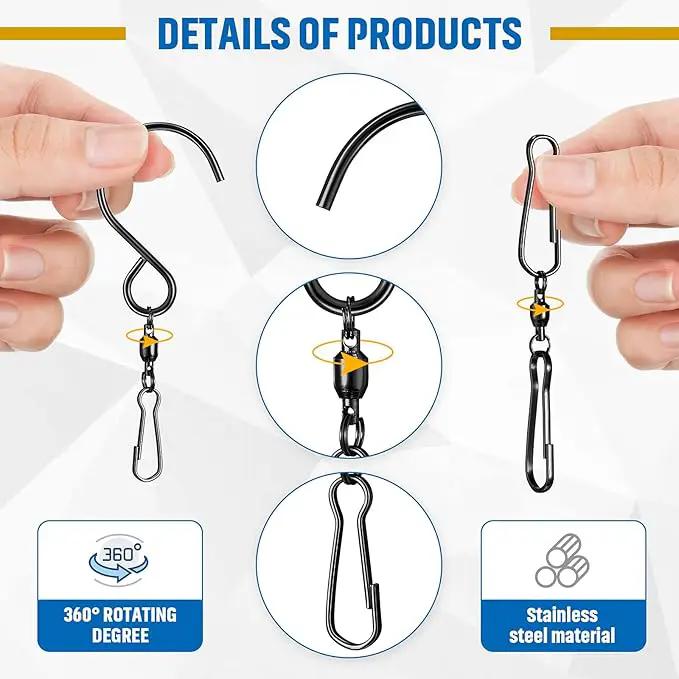 Jetec Wind Spinner Swivel Hooks 360 Degree Dual Spinning Windsock Chime Supplies Hanger Swivels Clip Hanging Hooks with Storage Box for Wind Spinners Supply, 2 Styles (Black,30 Pieces) by GreenHaven Gardens
