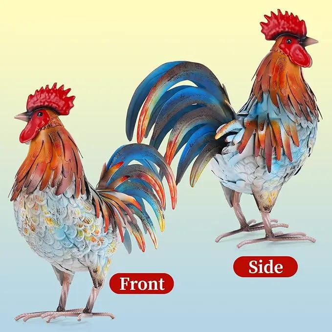 Metal Rooster Decor Garden Statue,Yard Chicken Decorations Outdoor Sculpture for Backyard Patio Kitchen Lawn Ornaments,Birthday for Women Mom by GreenHaven Gardens