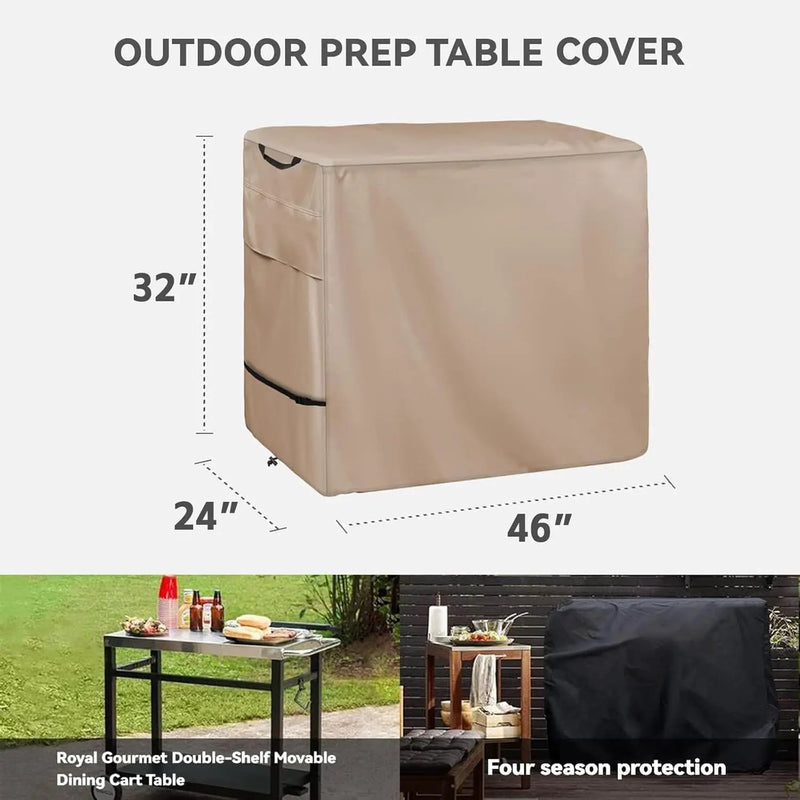 Outdoor Prep Table Cover -Khaki Heavy Duty Waterproof Cover for PC3404S Rolling Dining Table Compatible with 46 inch Outdoor Utility Cart by GreenHaven Gardens