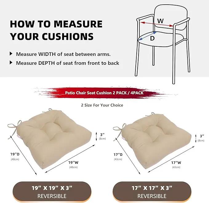 RACE LEAF 4 Pack 17x17 Inch Patio Chair Cushions, Thickened Seat Cushions Waterproof Stain Resistant with Non-Slip Ties (Khaki) by GreenHaven Gardens
