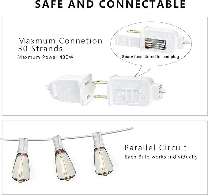 Outdoor String Lights 50FT Waterproof,LED Patio Lights Dimmable with 27 Bright Shatterproof Retro Bulbs,Vintage Edison String Hanging Lights for Outside Bistro,Backyard,Balcony,White Cable by GreenHaven Gardens