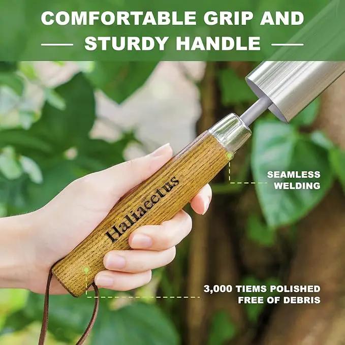 Haliaeetus Small Bulb Planter Tool, Sharp Edge Bulb Planter for Breaking Through Soil, Heavy Duty Stainless Steel Bulb Planter Tool, Small Bulb Digger with Comfortable Wood Handle for Seed Planting by GreenHaven Gardens
