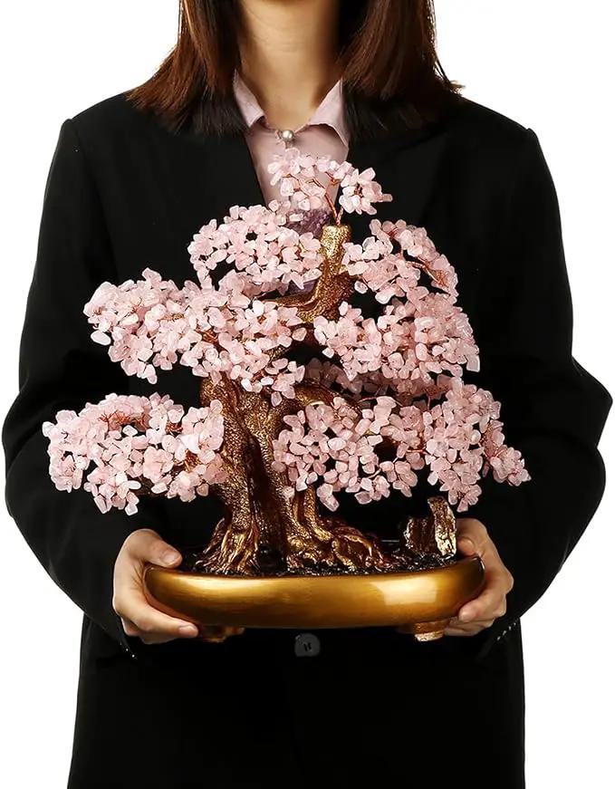 Feng Shui Money Tree Large Crystal Quartz Lucky Tree Gem Tree for Office Home Feng Shui Decoration for Wealth/Fortune and Luck (Rose Quartz) by GreenHaven Gardens