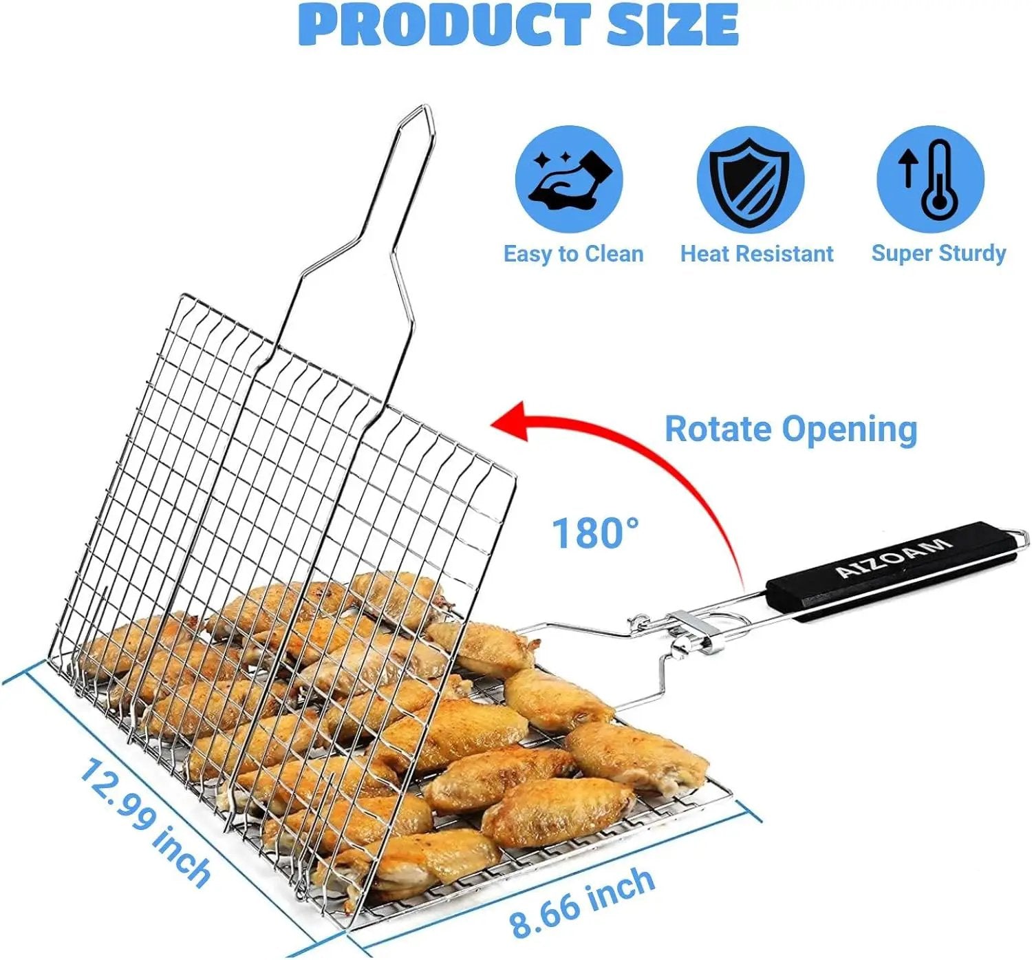 Shallow Grill Basket Fish Grill Basket, Fish Grilling Basket BBQ Fish Grill Baskets for Outdoor Grill,Grill Basket with Removable Handle. Perfect for Grilling Fish Fillets by GreenHaven Gardens