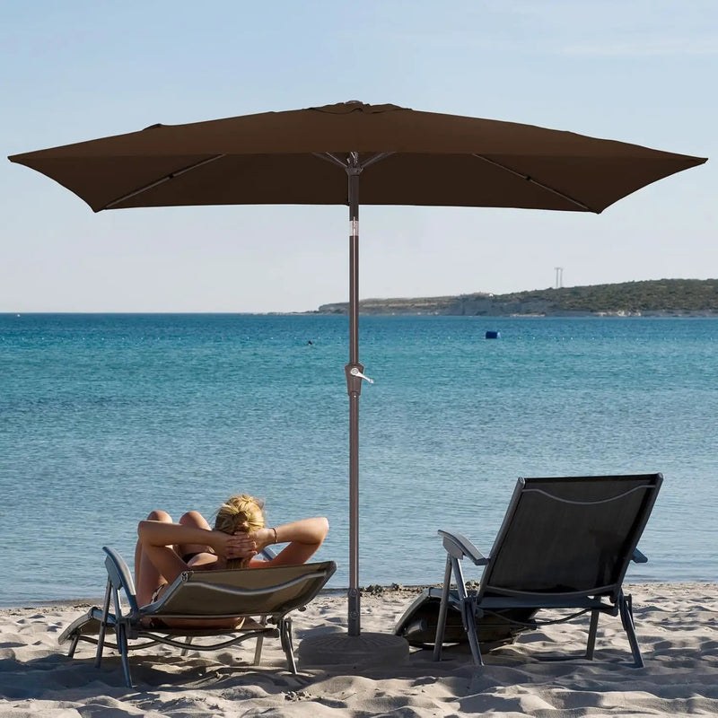 JEAREY 6.5x10 ft Rectangular Patio Umbrellas Outdoor Market Umbrella with Push Button Tilt and Crank, Rectangle Table Umbrella 6 Sturdy Ribs UV Protection for Pool Garden Backyard Deck, Brown by GreenHaven Gardens
