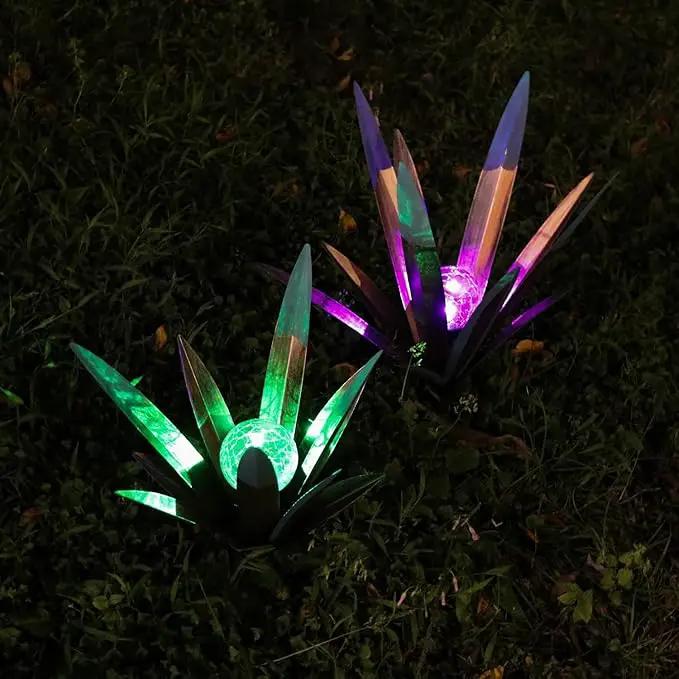 Metal Agave Plant Garden Art, 2 Pack Big Tequila Rustic Sculpture, Rustic Metal Agave Plants Garden Lawn Home Ornaments, for Yard Stakes, Garden Figurines, Outdoor Patio (2 PCS Colorful with Light) by GreenHaven Gardens