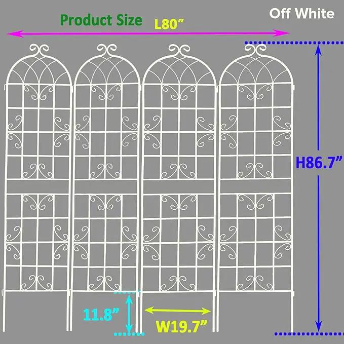 4 Pack Metal Garden Trellis for Climbing Plants Outdoor 86.7" H Cream White Garden Fence Rustproof Trellis Support Roses Flower Lawn, Off White by GreenHaven Gardens