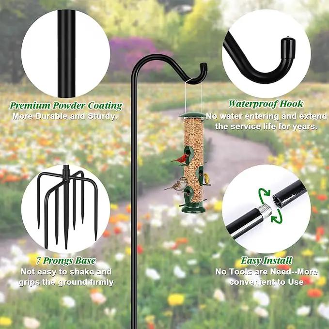 FEED GARDEN [Upgrade Version Adjustable Shepherds Hook Bird Feeder Pole with 7 Prongs Base, 76 Inch Tall Heavy Duty Outdoor Garden Poles for Hanging Bird Feeders, Plant Baskets, Black (1 Pack) by GreenHaven Gardens