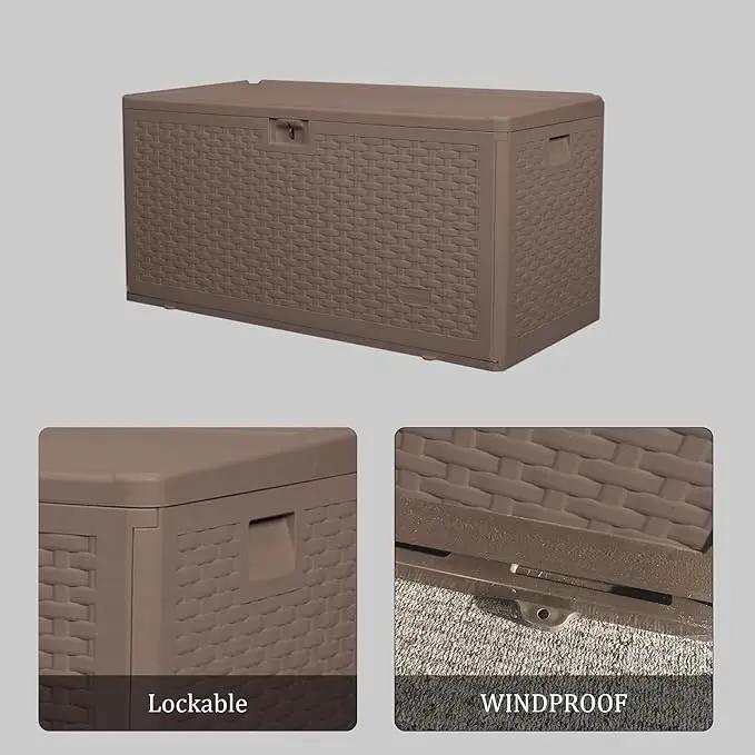 73 Gallon Outdoor Storage Box - Waterproof Resin Deck Box for Patio, Pool & Garden, Lockable Outdoor Cushion Storage & Delivery Boxes for Outside, UV-Resistant, Rich Brown by GreenHaven Gardens