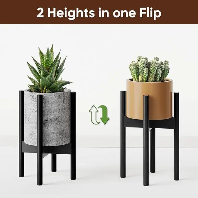 MUDEELA 2 Pack Adjustable Plant Stand Indoor, Bamboo Plant Stand 8 to 12 Inches, Single Floor Plant Stand for Indoor Plants, Bamboo Black Planter Stand for Indoor Plants, Pot Plant Not Included by GreenHaven Gardens
